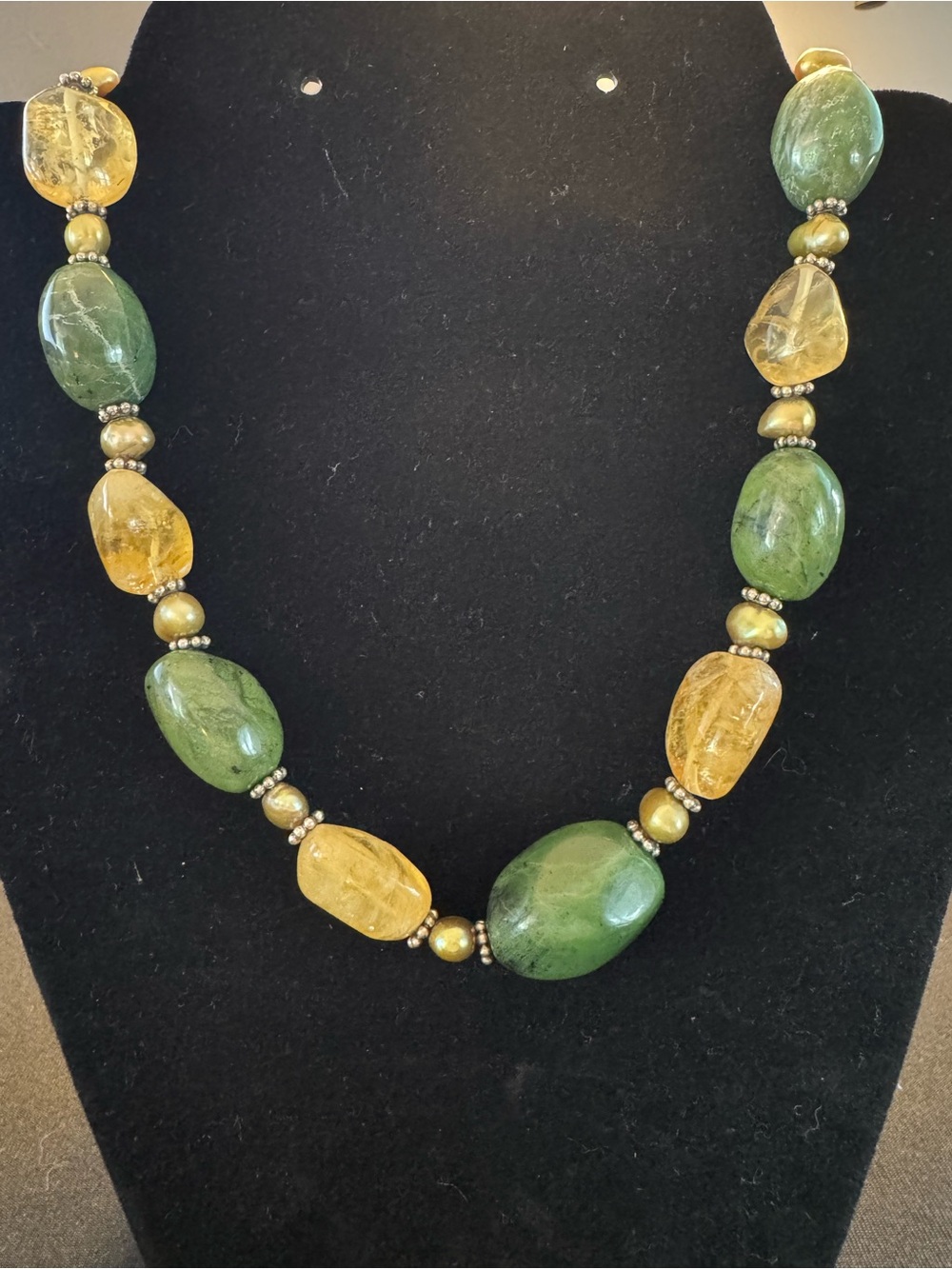 Artisan Nephrite & Jadeite Necklace Sterling Silver Toggle Clasp 18” 109g
